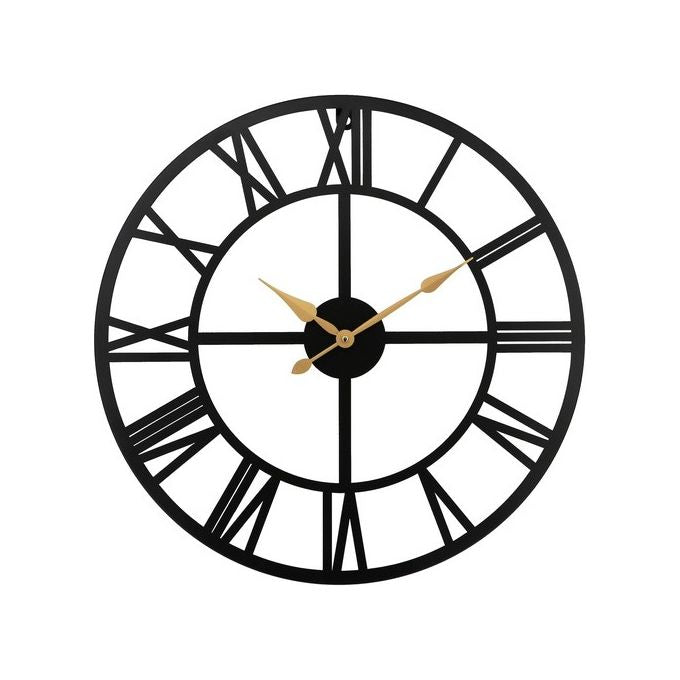 Orologio da Parete New Loft in Metallo con Lancette Oro Diametro 60 cm Nero