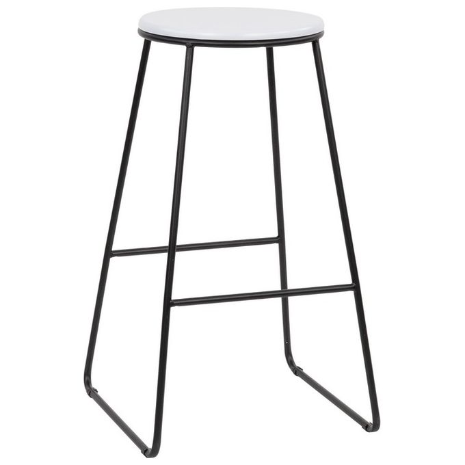 Sgabello da Bar Rotondo Achelor con Seduta in Mdf e Struttura in Metallo 32x32cm-H71cm Bianco