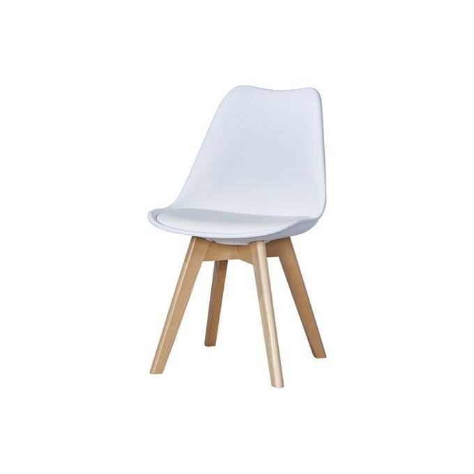 Sedia Lelia in Polipropilene e Similpelle con Gambe in Legno 57X48Cm-H81Cm Bianco