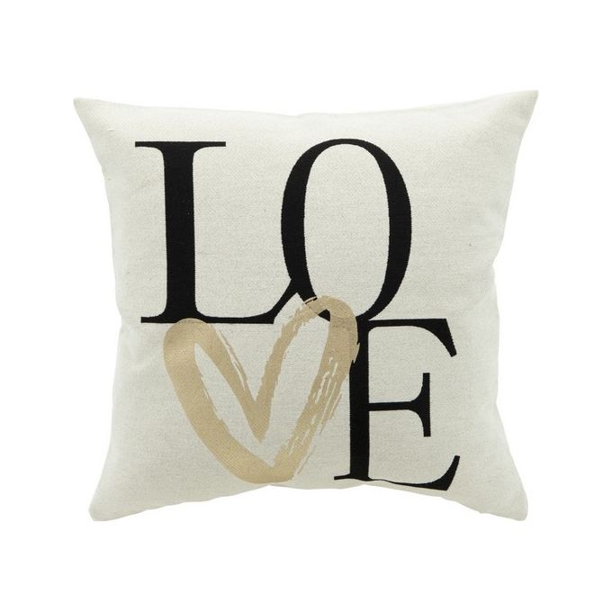 Cuscino da Arredo Sfoderabile con Decorazione Love 70% Poliestere e 30% Cotone 45X45 cm Bianco, Nero e Oro