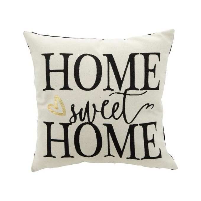 Cuscino da Arredo Sfoderabile con Decorazione Greet 70% Poliestere e 30% Cotone 45X45 cm Bianco, Nero e Oro