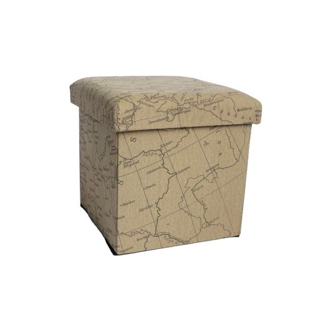Pouf Contenitore in Similpelle 36x36cm-H36cm con Decoro Mundus