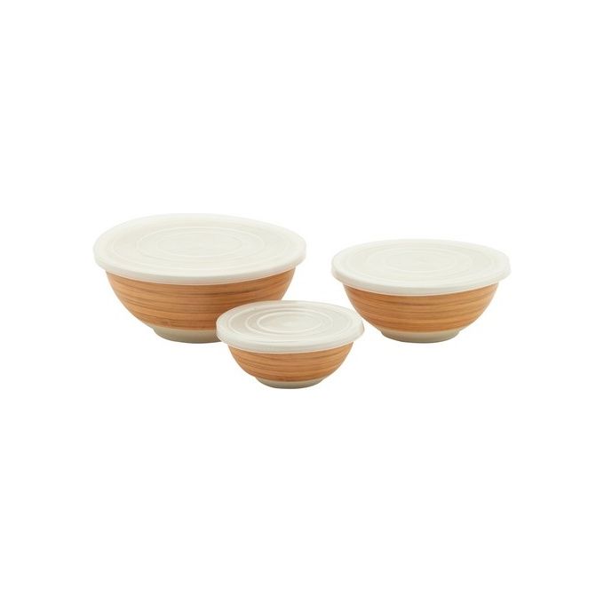 Set 3 Contenitori Woody con Coperchio in Plastica Cm 12-16-19 Bamboo