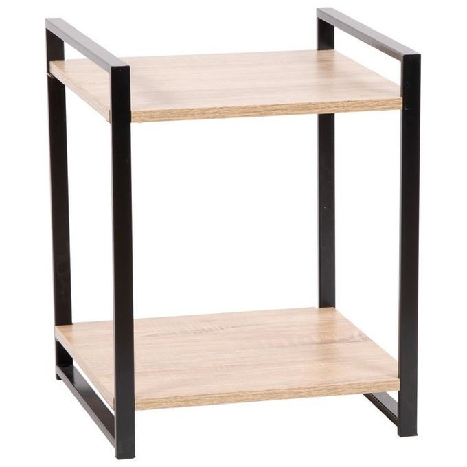 Comodino Chennai in Legno Truciolato e Metallo 40x40cm-H50cm Naturale-Nero