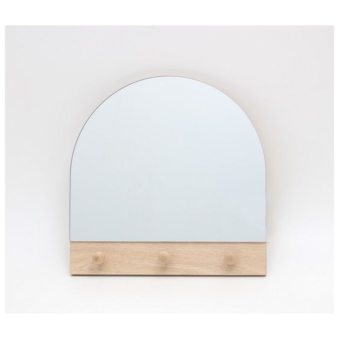 Appendiabiti-Specchio da Parete con 3 Ganci Arcade in Mdf 30X30 cm
