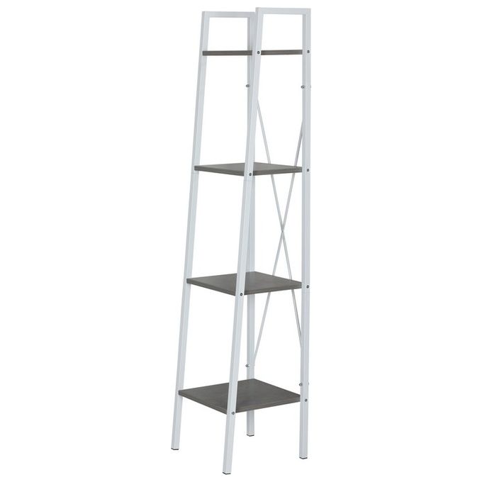 Libreria con 4 Ripiani in Legno Truciolato e Metallo 34x32cm-H148cm Color Cemento-Bianco