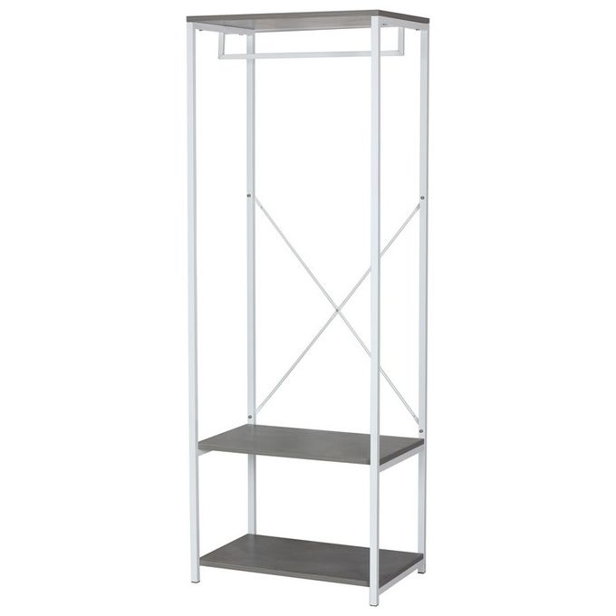 Porta Abiti con 2 Ripiani in Legno Truciolato e Metallo 60x40cm-H167cm Color Cemento-Bianco