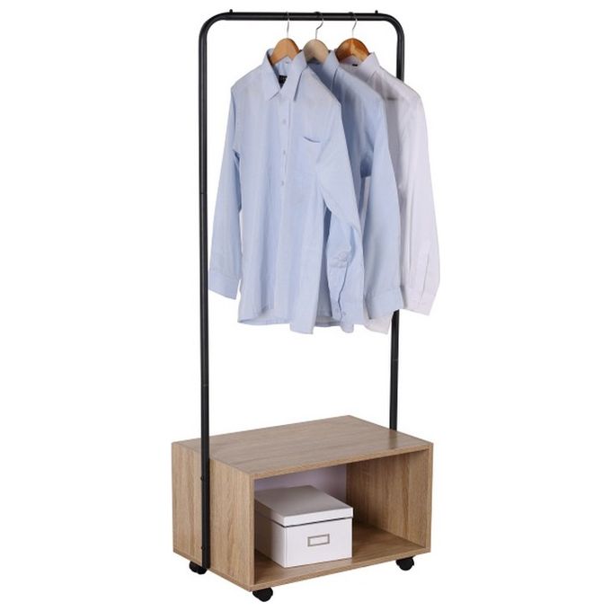Appendiabiti con Vano a Giorno in Legno Truciolato e Metallo 64,5x40cm-H152cm Naturale-Nero
