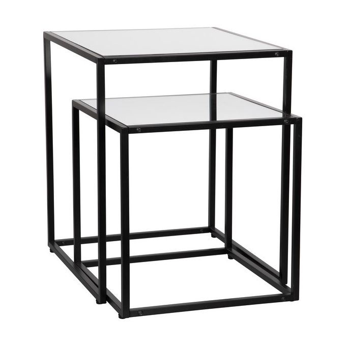 Set 2 Tavolini Marika in Mdf-Metallo 40x40cm-H48cm Nero-Specchio
