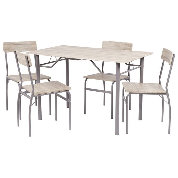 Set Tavolo e 4 Sedie Braga con Piano in Mdf Naturale e Gambe in Metallo Grigio Scuro 120x70cm-H75cm
