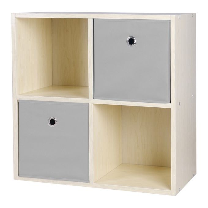 Mobiletto Melphy con 2 Vani a Giorno e 2 Cassetti con Struttura in Mdf e Cassetti in Tnt 59,6x29cm-H59,6cm Naturale-Grigio