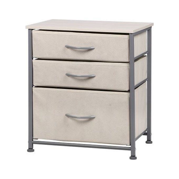 Cassettiera con 3 Cassetti Brisbane con Piano in Mdf, Cassetti in Tnt e Struttura in Metallo 45x30cm-H49,5cm