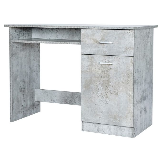 Scrivania con 1 Anta e 1 Cassetto in Legno Truciolato e Mdf 100x50cm-H73cm Cemento
