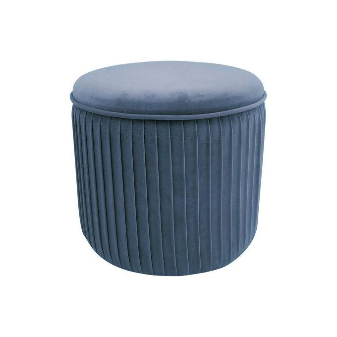 Pouf Rotondo con Coperchio Leon in Velluto 38x38cm-H35cm Blu