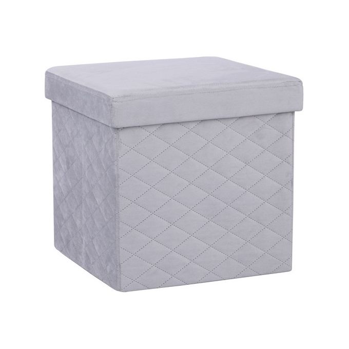 Pouf Quadrato con Coperchio Simphlic in Velluto 35x35cm-H34,5cm Grigio Chiaro