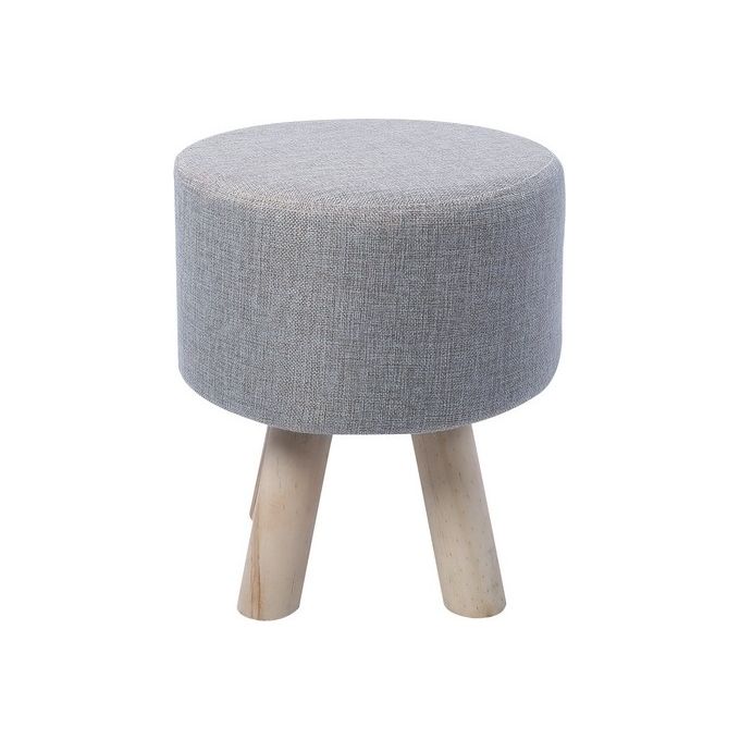 Pouf Rotondo Ade in Poliestere con Gambe in Legno 30x30cm-H36cm Grigio