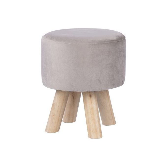 Pouf Rotondo Ade in Velluto con Gambe in Legno 30x30cm-H36cm Grigio