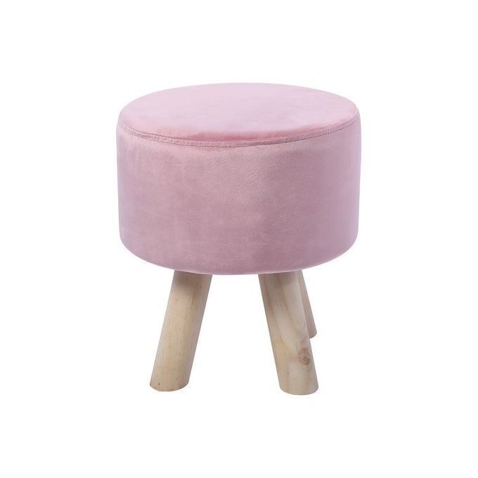 Pouf Rotondo Ade in Velluto con Gambe in Legno 30x30cm-H36cm Rosa
