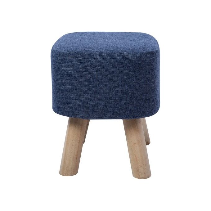 Pouf Quadrato Ares in Poliestere con Gambe in Legno 28x28cm-H36cm Blu