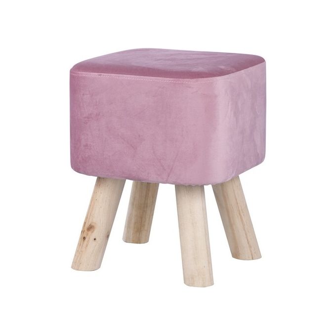 Pouf Quadrato Ares in Velluto con Gambe in Legno 28x28cm-H36cm Rosa