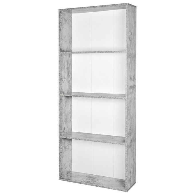 Libreria con 4 Ripiani in Legno Truciolato 73x24cm-H170cm Cemento-Bianco
