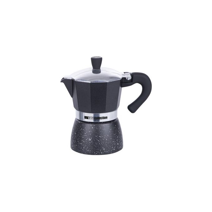 Caffettiera 3 Tazze con Manico e Pomolo Soft Touch Iin Alluminio Pressofuso Nero