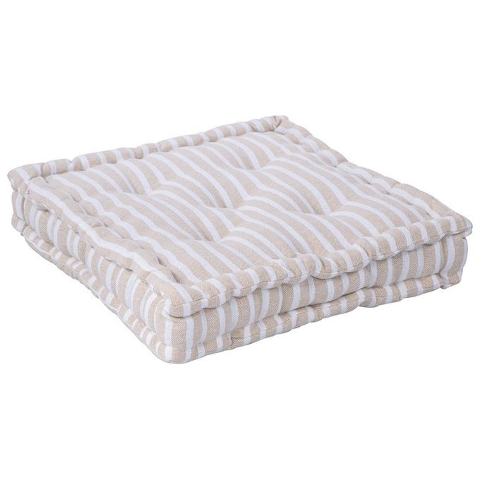 Cuscino da Pavimento-Futon Rona a Righe 100% Cotone 40X40 cm Beige e Bianco