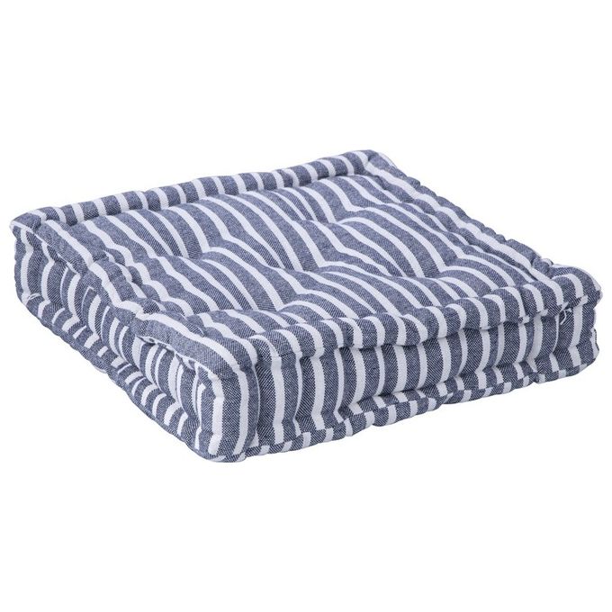 Cuscino da Pavimento-Futon Rona a Righe 100% Cotone 40X40 cm Blu Navy e Bianco