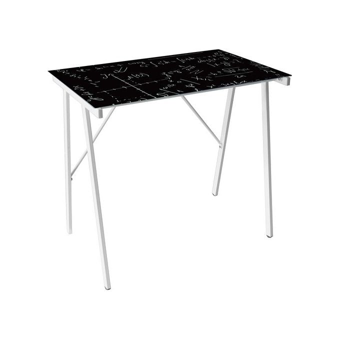 Tavolo Porta Pc Formula con Piano in Vetro Temperato Bianco-Nero e Gambe in Metallo Bianco 80x50cm-H74cm