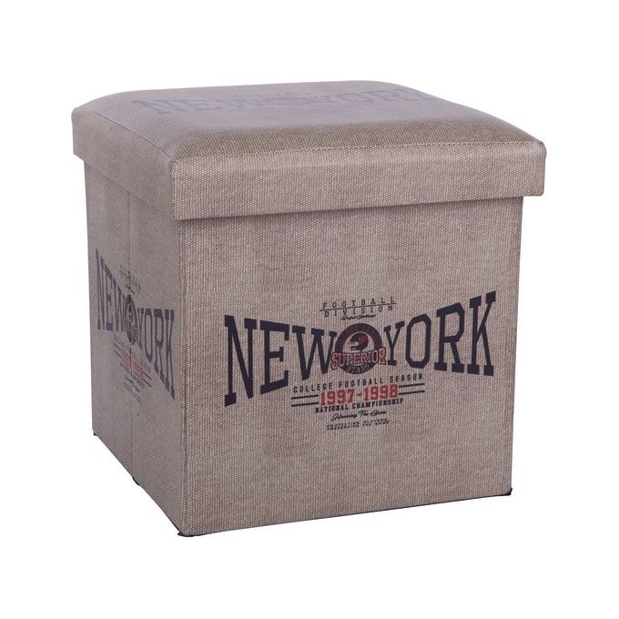 Pouf Contenitore Manhattan in Similpelle 36x36cm-H36cm Grigio-Nero