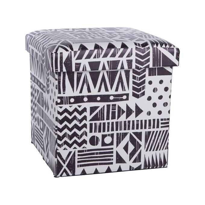 Pouf Contenitore Nairobi in Similpelle 36x36cm-H36cm Bianco-Nero