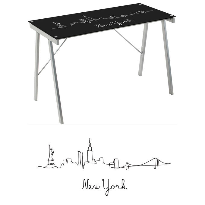 TAVOLO PC CON TOP IN VETRO TEMPERATO SKYLINE 113X58X73