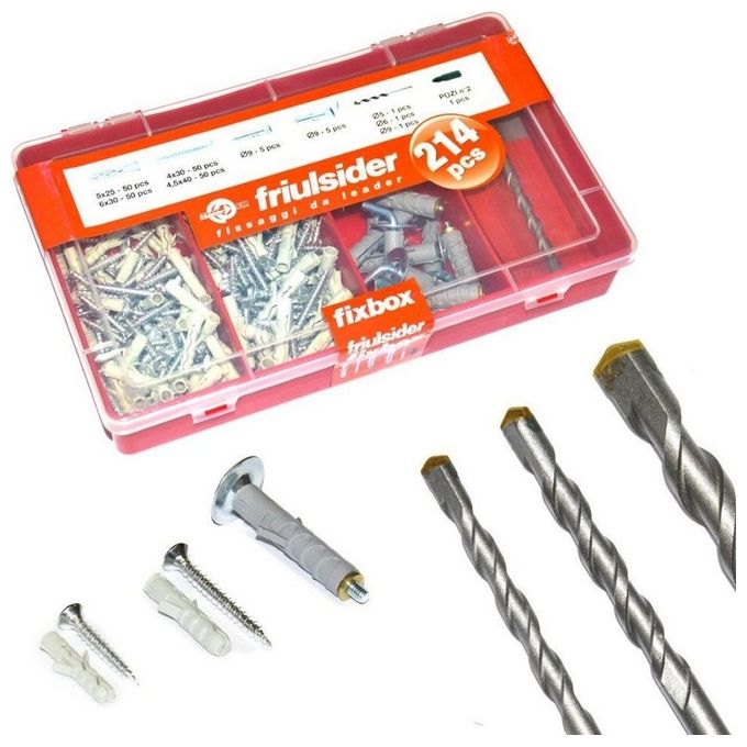 Friulsider Set Kit Punte + Tasselli Professionali Box Porta Minuteria 214 Pz