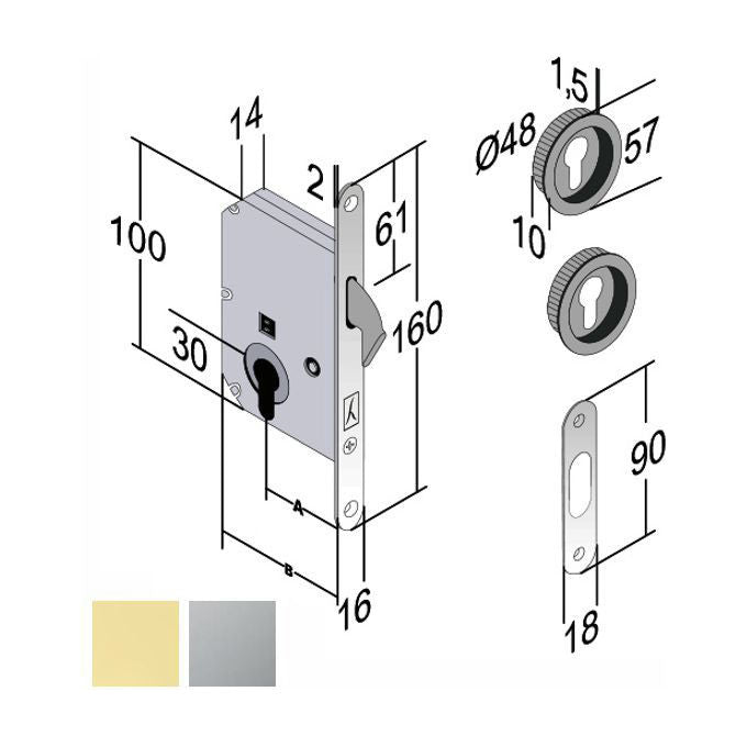 Bonaiti Serratura Infilare Legno Scorrevoli E50 Yale Cs Boy Gb