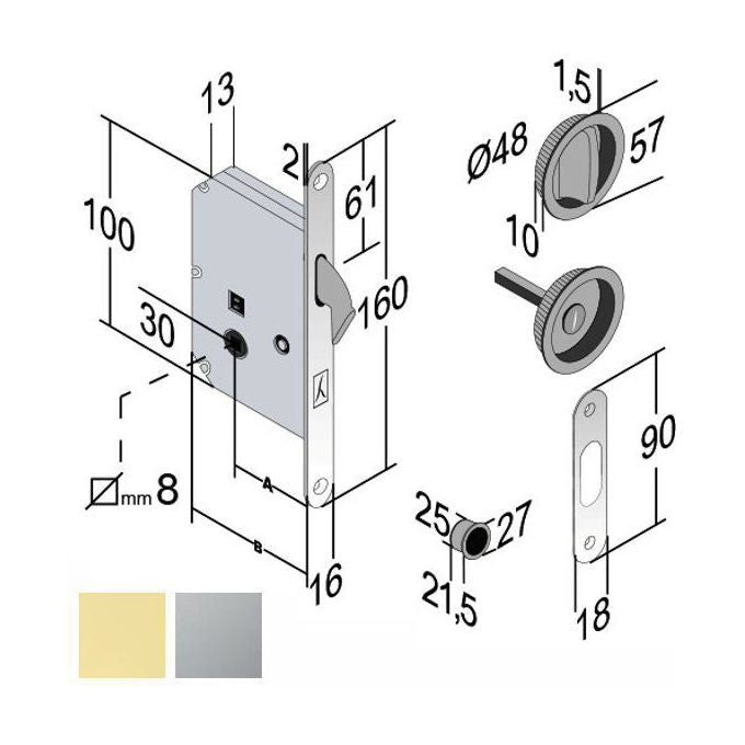 Bonaiti Serratura Infilare Legno Scorrevoli E50 Bagno Cs Bon Gb