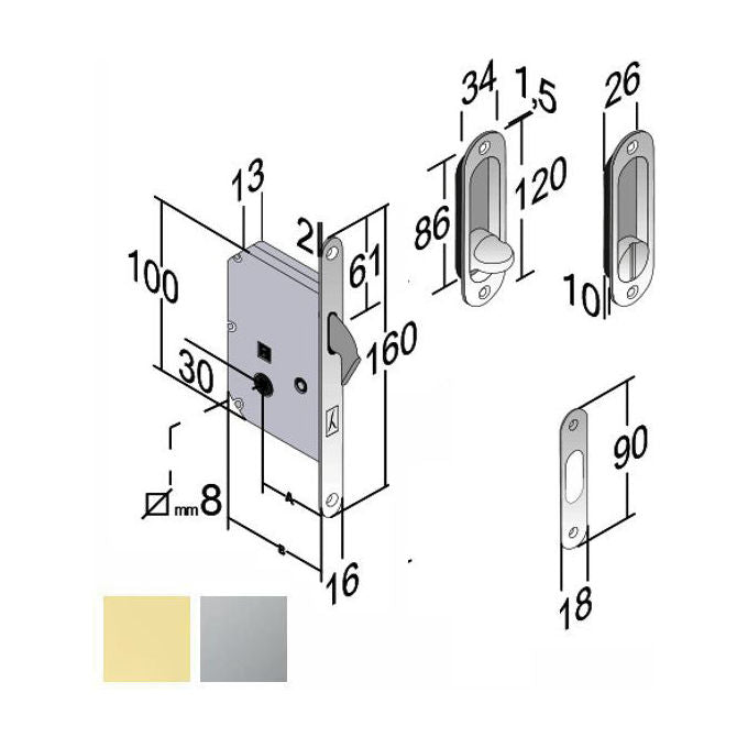 Bonaiti Serratura Infilare Legno Scorrevoli E50 Bagno Cs B2n Gb