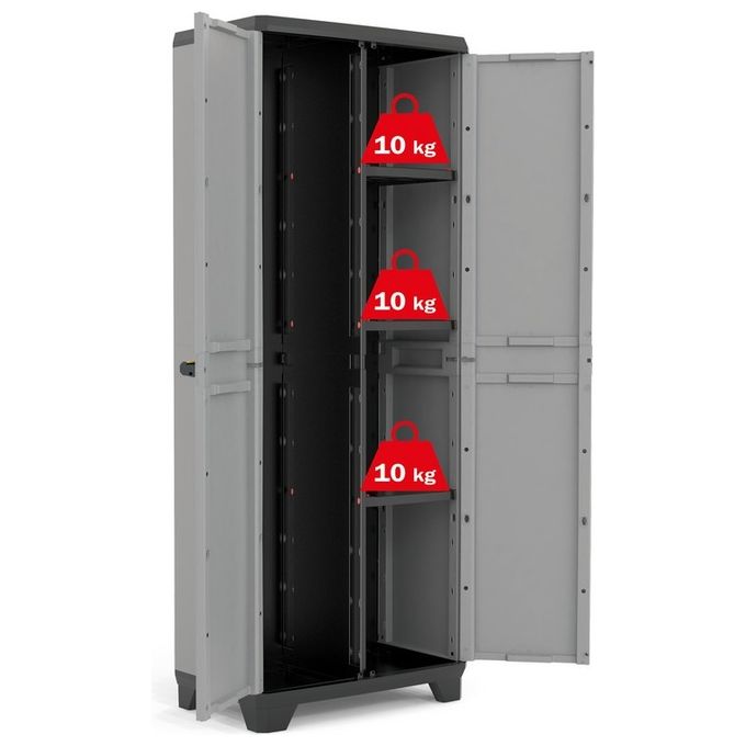Keter 9722000 Stilo Armadio Portascope 3 Ripiani Regolabili 10 Kg per Ripiano Predisposizione Lucchetto colore Grigio