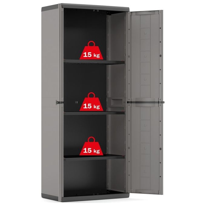 KETER Armadio da esterno in resina JOLLY Alto con 3 ripiani regolabili 68x39x166h per organizzazione ottimale