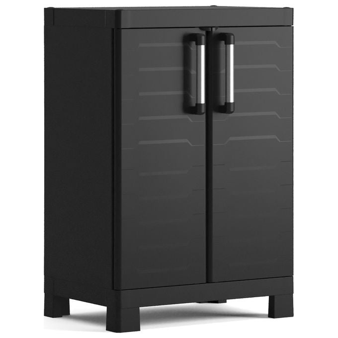 Keter Detroit Basso 2 Ripiani Regolabili Armadio con maniglie in Metallo 65x45x97h per Arredo da Giardino