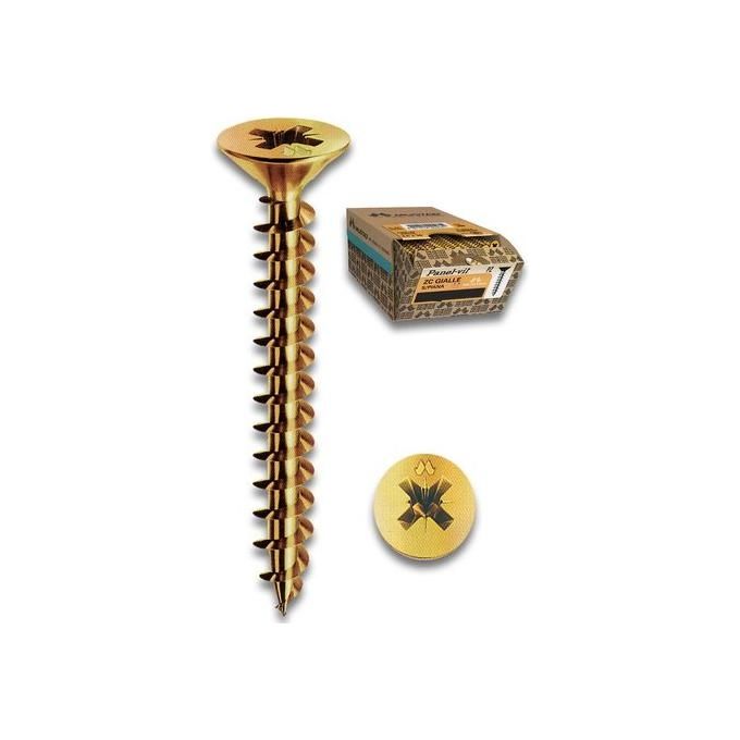 Mustad viti per Legno Tutto Filetto Testa Svasata Piana Impronta Croce 4,0x20 mm  Zincata Gialla Panel-vit Scatola 500 pz