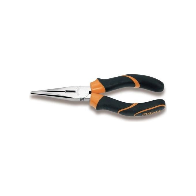 BETA Pinza a Becchi Mezzotondi Lunghissimi Diritti Zigrinati Corpo in Acciaio Cromato - ISO 5745 - Bi-materiale Plastico Antiscivolo 1166bm 1-2 Mm160