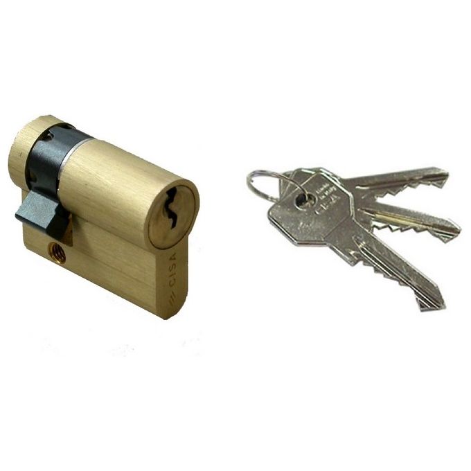 Cisa 0G304060 Mezzo Cilindro Sagomato C2000 70 X 10 = 80 Mm Chiave Piatta Cifratura Kd Ottone Satinato