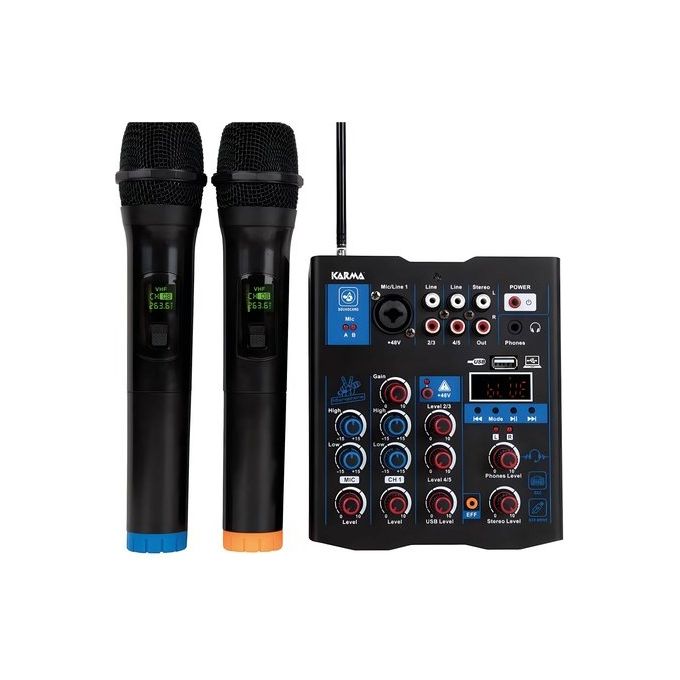 Karma Mixer Disc Jockey Mxw 5 5 Canali con Doppio Radiomicrofono Vhf