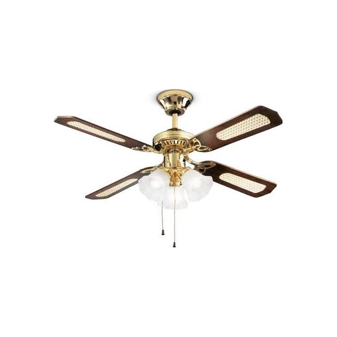 PERENZ Ventilatore da Soffitto a 4 Pale in Ottone Lucido per un Clima Confortevole e Stile Raffinato