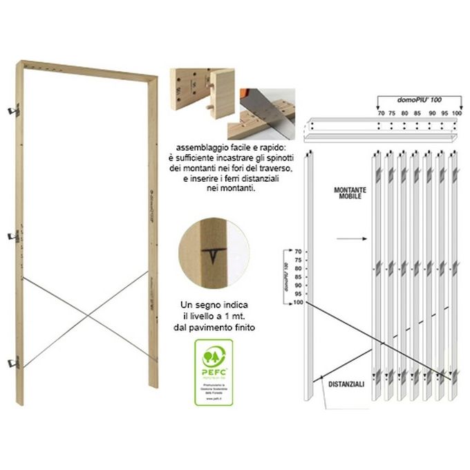 Brixo Controtelaio in Legno 70-100x10.5xH.215cm