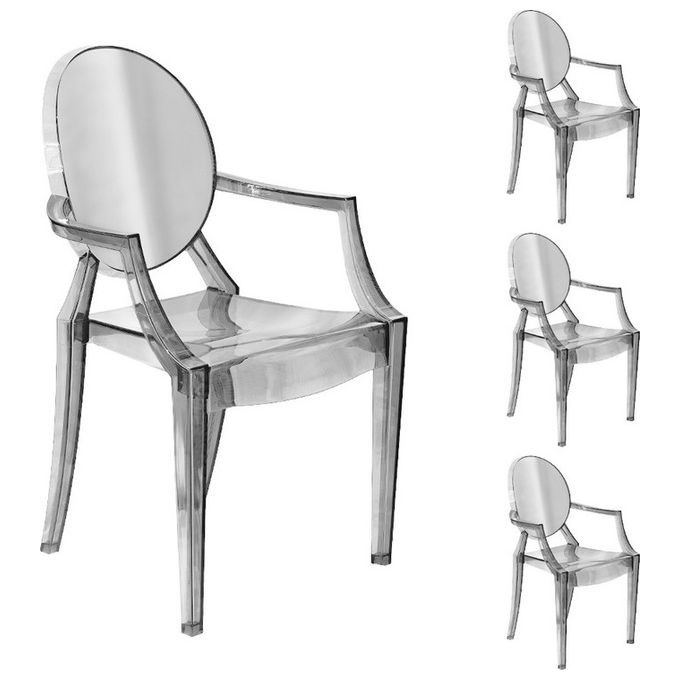 Divina Home Set 4 Pz Sedie Trasparenti Con Braccioli Elizabet