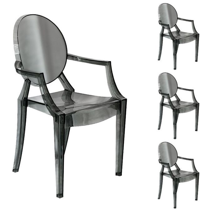 Divina Home Set 4 Pz Sedie Trasparenti Grigio Fume Con Braccioli Elizabet