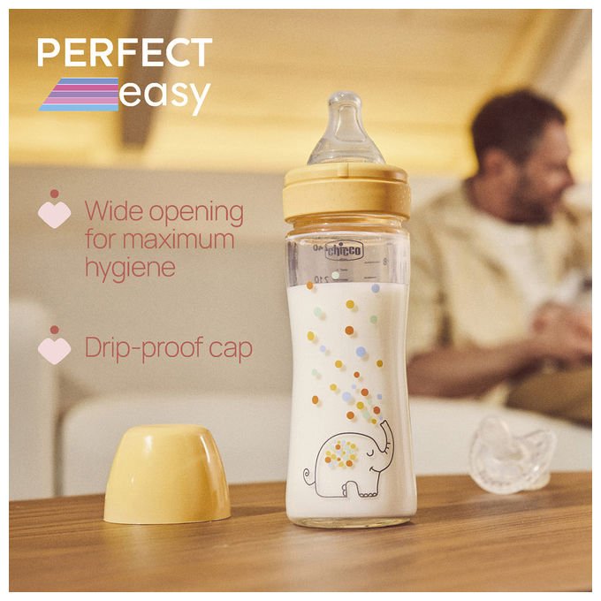 Chicco Perfect Glass Biberon in Vetro Borosilicato Tettarella Physio Silicone Anticolica Flusso Lento 240 ml