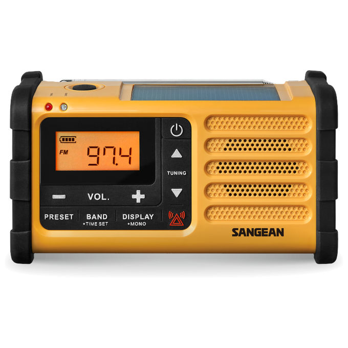 Sangean MMR-88 Radio di Emergenza con Manovella Pannello Solare e USB-C Torcia LED SOS Ricarica Portatile colore Giallo-Nero