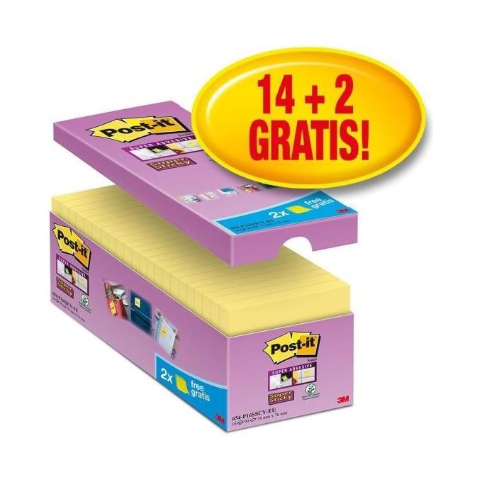 Post-It Confezione 14+2 Super Sticky 76x76mm